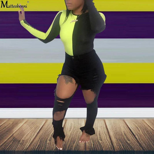 Summer Women Washed Ripped Jeans Fashion Sexy High Waist Skinny Denim Jeans Black Hollow Out Bleached Pencil Pants - MANDOTOS