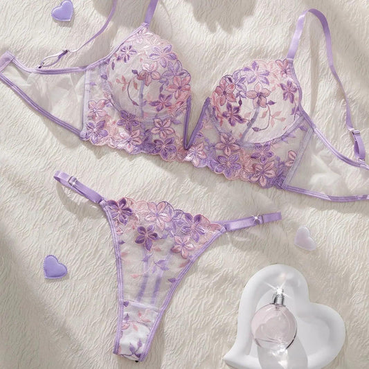 The temptation of Valentine's Eve light purple Danube group ladies sexy lingerie bra women's suit - MANDOTOS