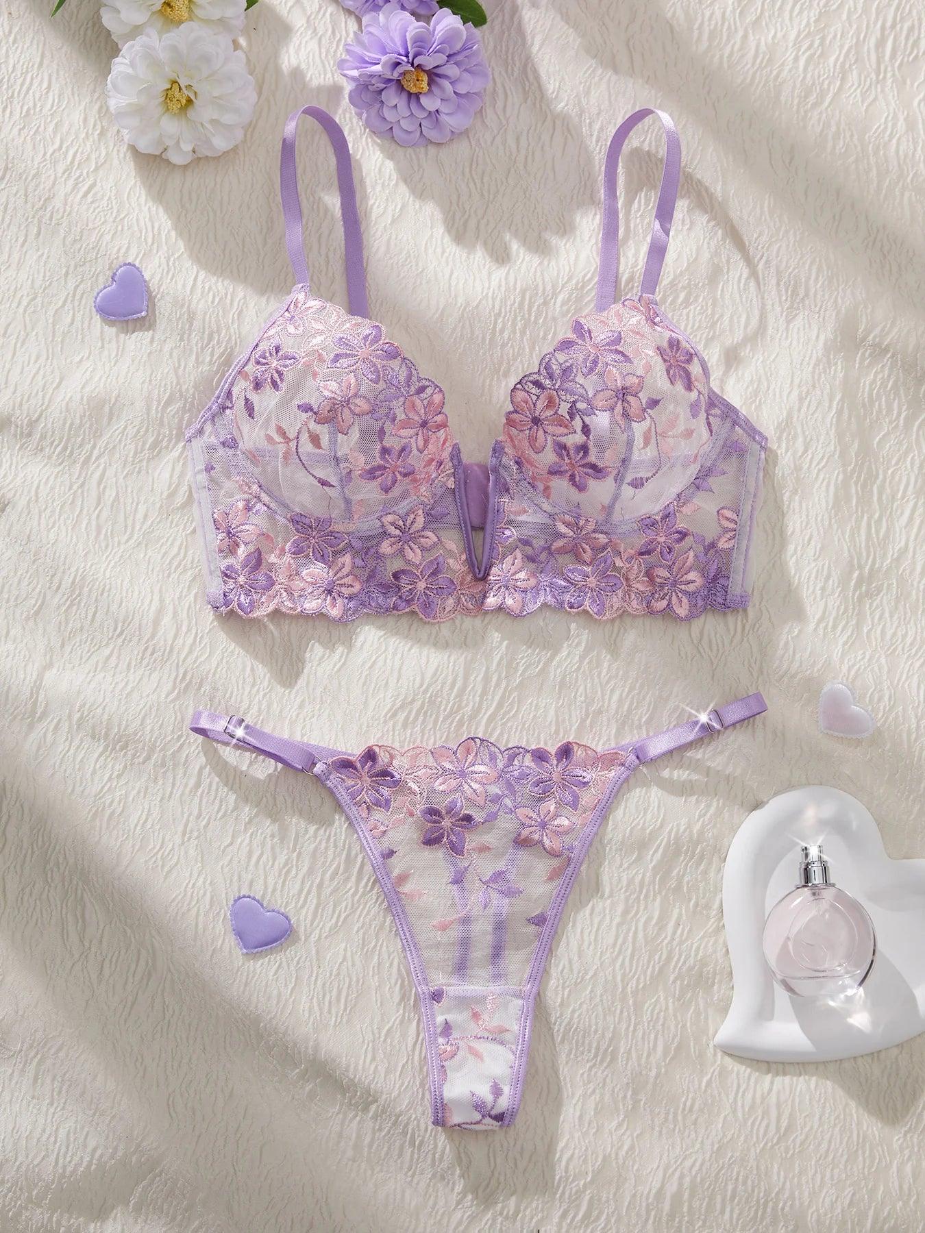 The temptation of Valentine's Eve light purple Danube group ladies sexy lingerie bra women's suit - MANDOTOS
