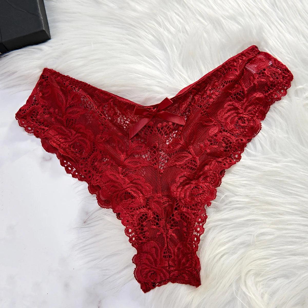 Transparent Red Sexy Lingerie Women's Underwear See Through Sleepwear Lace Nightdress And Panty Pijamas Sets Female Sexy Nighty - MANDOTOS