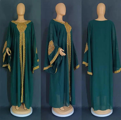 Two Piece Set Gold Kaftan Abaya Dress - MANDOTOS