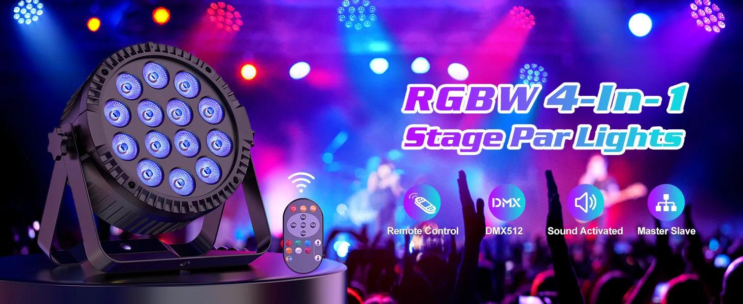 U'King 4PCS 80W Par Light 4in1 RGBW 14 LED Stage Effect Light DMX512 Remote Control Flat Light for KTV DJ Disco Bar Stage Light - MANDOTOS