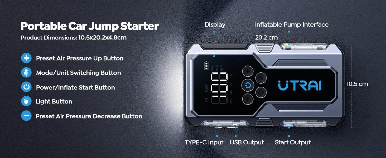 UTRAI 1500A Car Jump Starter Power Bank Portable 150PSI Air Pump Car Battery Emergency Boosters Starting Device Car Starter 2024 - MANDOTOS