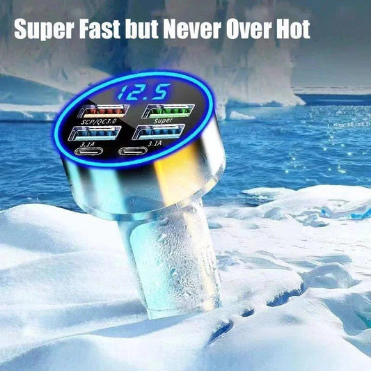 UYUXIO 6 in 1 USB C Car Phone Charger Adapter with Voltage Display Dual PD Super Fast for iPhone 15 Pro max OPPO Samsung Huawei - MANDOTOS