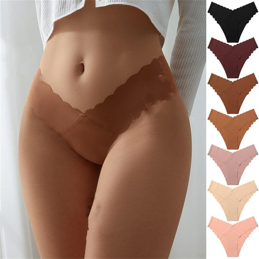 Wave Lace V-shaped Waist Seamless Ice Silk Girl Underwear - MANDOTOS