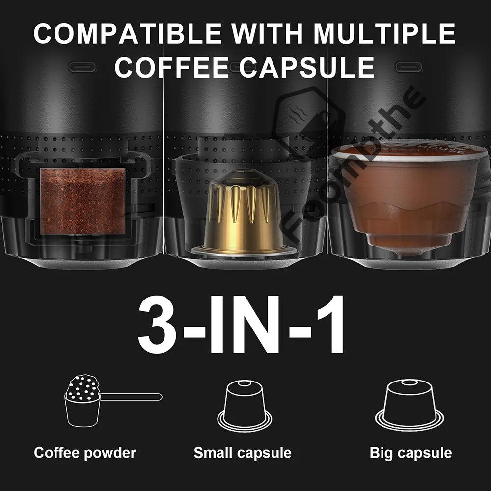 Wireless Electric Portable Espresso Coffee Machine for Car & Home Camping Coffee Maker 3-in-1 Capsule Powder Travel Coffee Maker - MANDOTOS