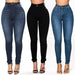 Women High Waist Stretch Hip Lift Denim Skinny Pants Jeans Full Length Sexy Slim Bleachded Solid Color Pants - MANDOTOS