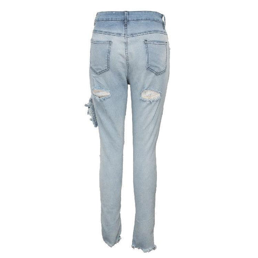 Women's Fashion Ripped High-waisted Slim Feet Pants - MANDOTOS