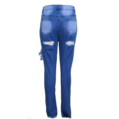 Women's Fashion Ripped High-waisted Slim Feet Pants - MANDOTOS