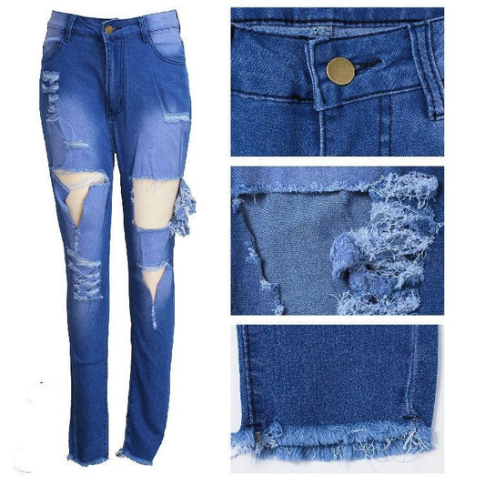 Women's Fashion Ripped High-waisted Slim Feet Pants - MANDOTOS