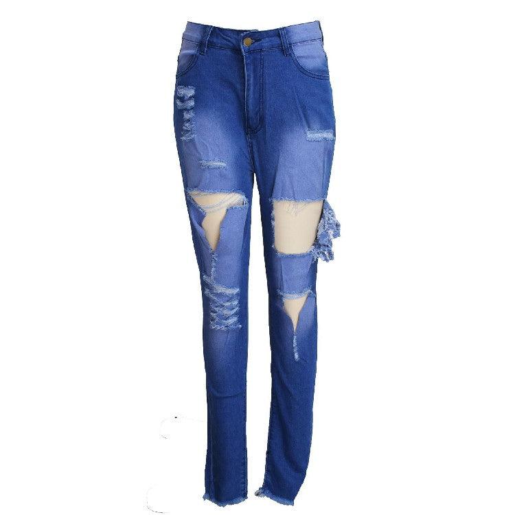 Women's Fashion Ripped High-waisted Slim Feet Pants - MANDOTOS