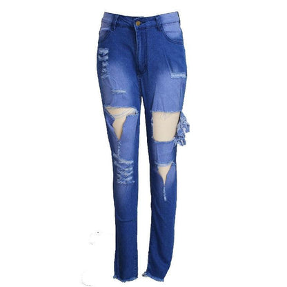 Women's Fashion Ripped High-waisted Slim Feet Pants - MANDOTOS