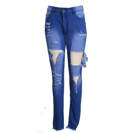 Women's Fashion Ripped High-waisted Slim Feet Pants - MANDOTOS