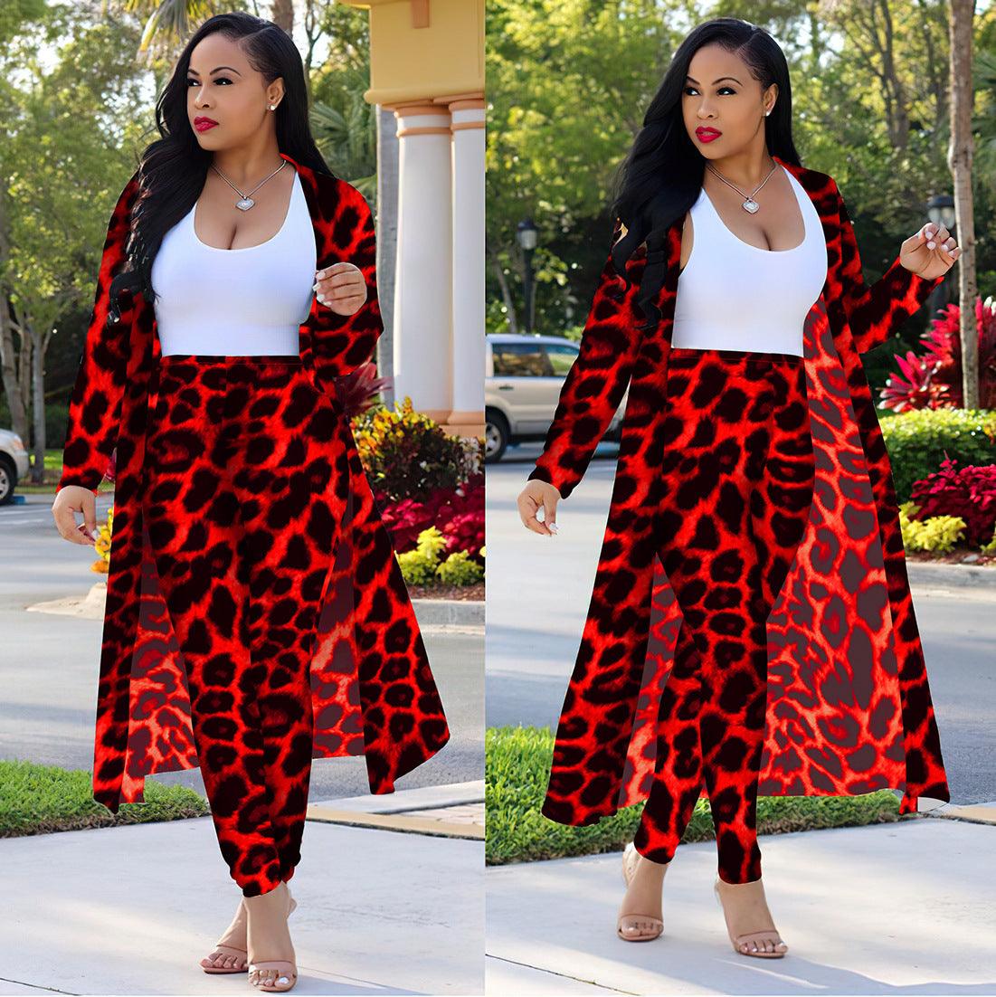 Women's Long-sleeved Leopard Print Suitcoat Suits - MANDOTOS