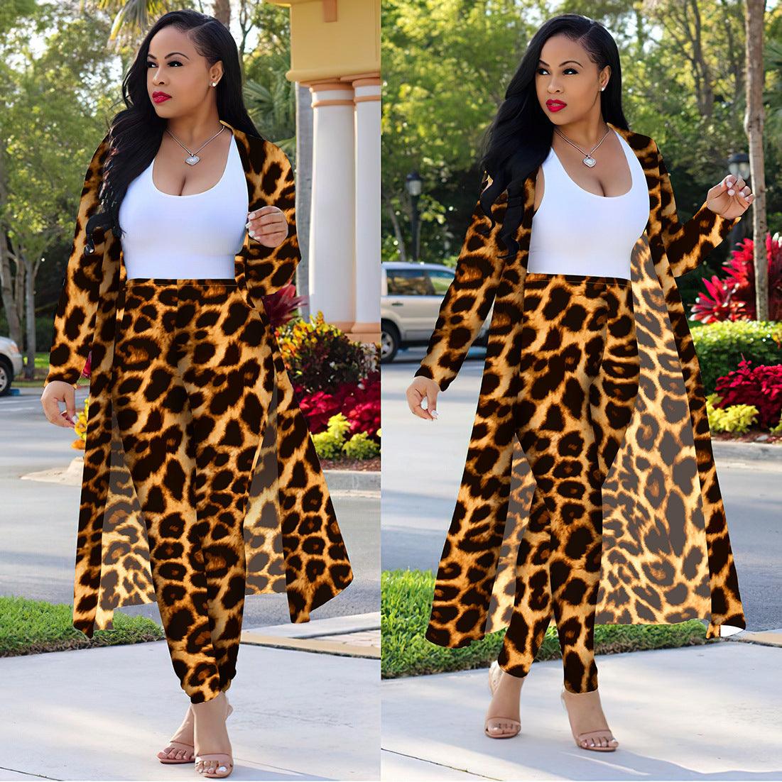 Women's Long-sleeved Leopard Print Suitcoat Suits - MANDOTOS