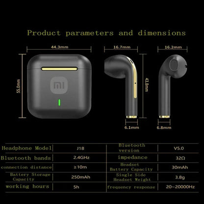 XIAOMI J18 True Wireless Earphone Noise Cancelling Headphone HiFI Stereo Game With Micr TWS In Ear Earbuds Waterproof Headset - MANDOTOS