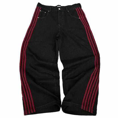 Y2K Baggy Jeans Harajuku vintage Striped Embroidered high quality Sweatpants men women Hip Hop Casual wide leg jeans streetwear - MANDOTOS