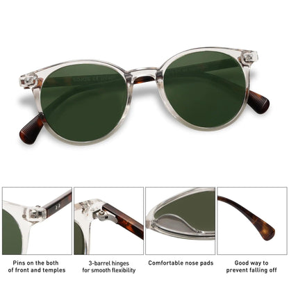 SOJOS Vintage Round Polarized Shades UV400 - Clear/Green - MANDOTOS