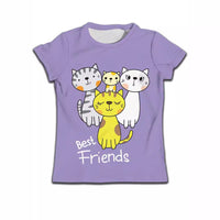 Purple kids t-shirt with cute cartoon cats and 'Best Friends' text, perfect for children's fashion