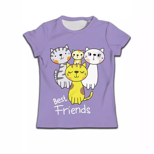 Purple kids t-shirt with cute cartoon cats and 'Best Friends' text, perfect for children's fashion