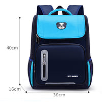 Blue and navy kids backpack with bear emblem, 40cm height, SM BABY brand, school bag with side pockets