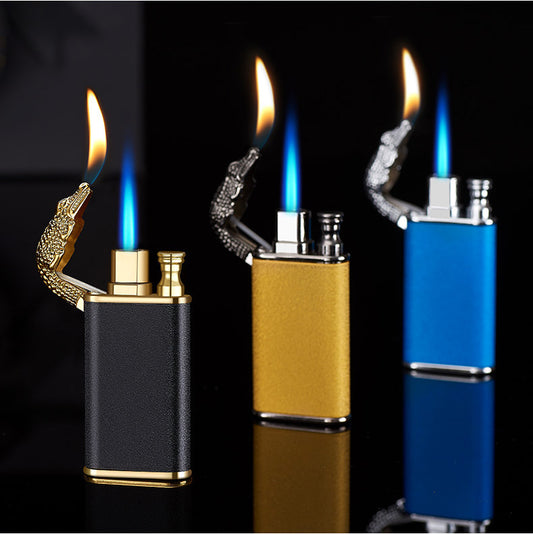 Creative Blue Flame Lighter Dolphin Dragon Tiger Double Fire Metal Winproof Lighter Inflatable Lighter - MANDOTOS