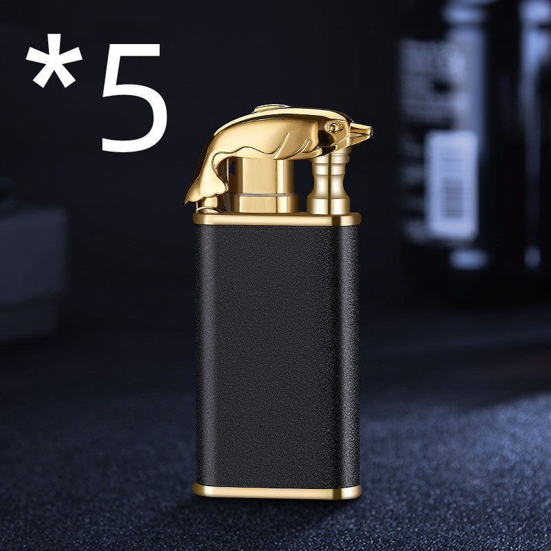 Creative Blue Flame Lighter Dolphin Dragon Tiger Double Fire Metal Winproof Lighter Inflatable Lighter - MANDOTOS