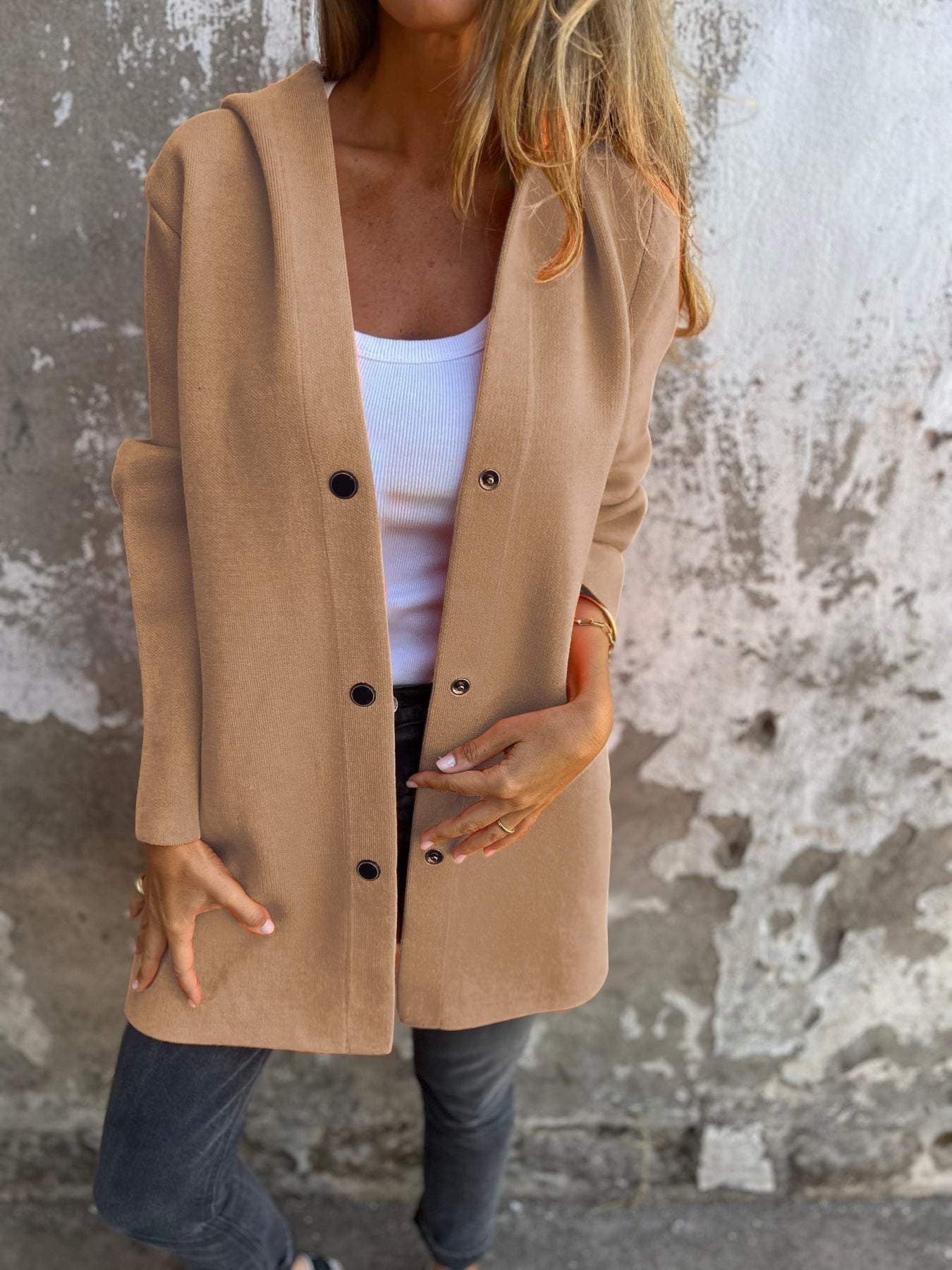Casual Hooded Single-Breasted Cardigan Fashion Loose Solid Color Jacket Spring And Autumn Women's Clothing - MANDOTOS