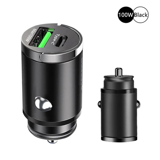 100W Mini Car Charger Lighter Fast Charging for iPhone QC3.0 Mini PD USB Type C Car Phone Charger for Xiaomi Samsung Huawei - MANDOTOS