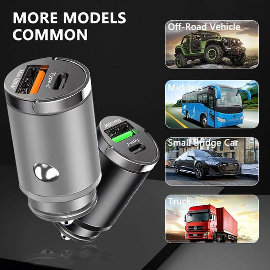 100W Mini Car Charger Lighter Fast Charging for iPhone QC3.0 Mini PD USB Type C Car Phone Charger for Xiaomi Samsung Huawei - MANDOTOS