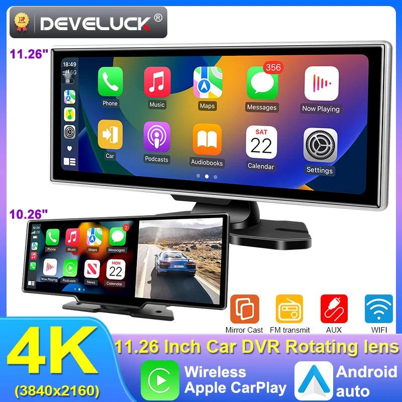 10/11.26 inch Dash Cam 4K Car DVR Wireless Carplay & Android Auto GPS Navigation Video Recorder Dashboard Dual Lens Wifi FM AUX - MANDOTOS