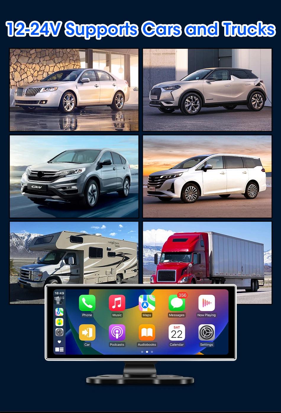 10/11.26 inch Dash Cam 4K Car DVR Wireless Carplay & Android Auto GPS Navigation Video Recorder Dashboard Dual Lens Wifi FM AUX - MANDOTOS