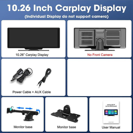 10.26'' Dash Cam 4K Car Mirror Video Player Wireless Carplay Android Auto GPS Car Monitor Multimedia Rearview Camera Dashboard - MANDOTOS