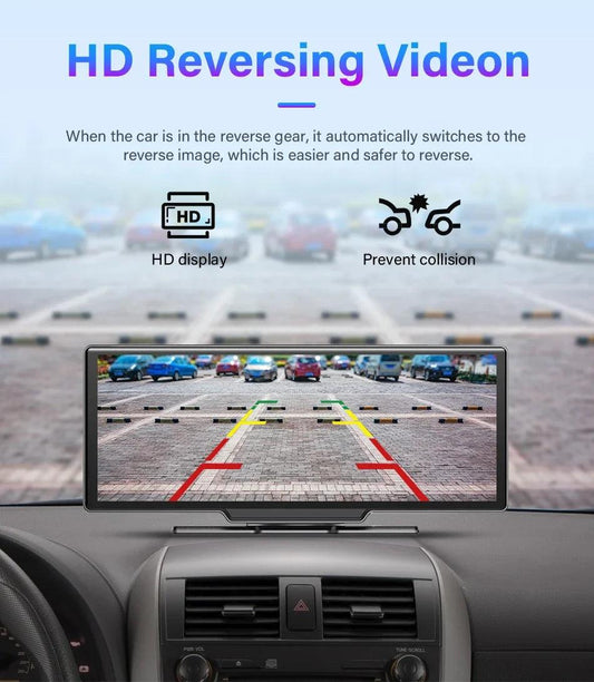 10.26'' Dash Cam 4K Car Mirror Video Player Wireless Carplay Android Auto GPS Car Monitor Multimedia Rearview Camera Dashboard - MANDOTOS