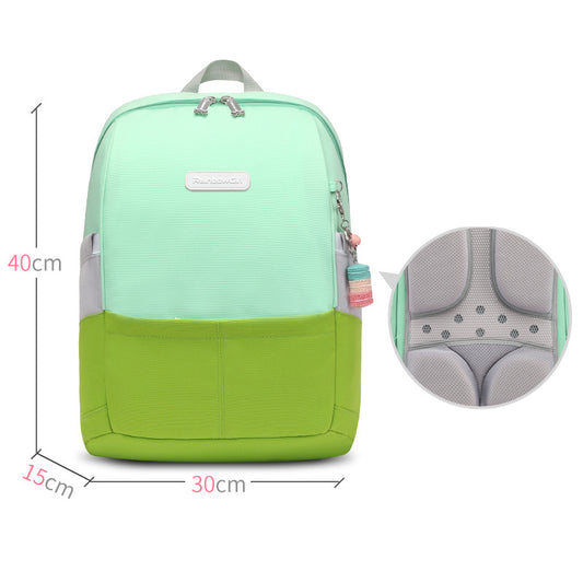 Mint green and lime backpack with padded back, 40cm height, ideal for school or travel