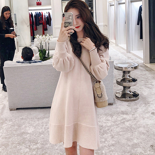 French style orange sweater skirt for fall and winter