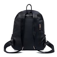 Black nylon backpack with adjustable straps and side zipper pocket, ideal for daily use or travel