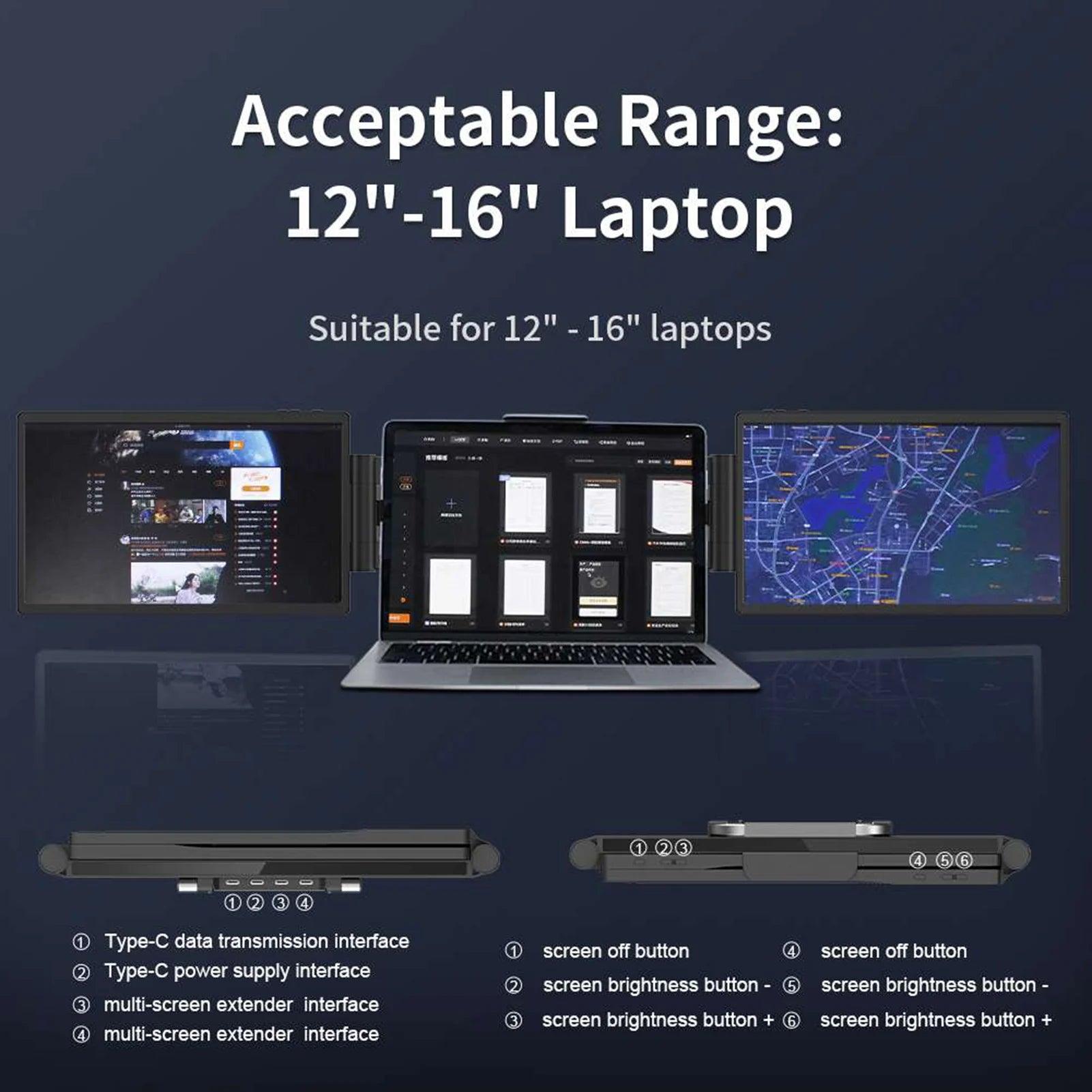 12 Inch Laptop Dual Monitor 1920*1080 HD IPS LCD Dual Monitor Screen Extender Laptops For Macbook Huawei - MANDOTOS