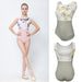 Floral ballet leotard with pink and sage green options, worn with pointe shoes for dance practice