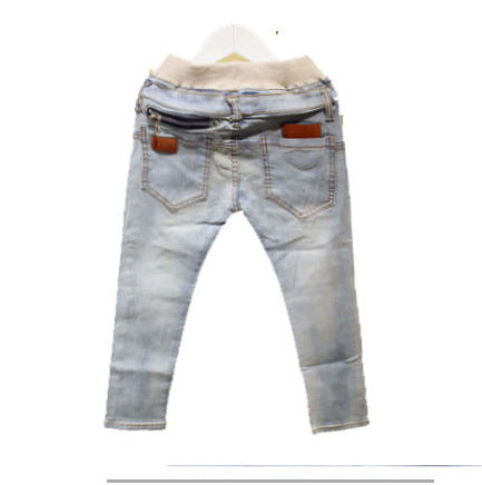 Light wash kids' jeans with belt loops and back pockets, ideal for casual fashion