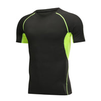 Black and neon green athletic compression shirt for gym and fitness training