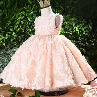 Pink floral lace toddler dress with crown, perfect for birthday parties and special occasions