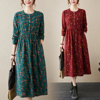 Retro Blossom Cotton-Linen Maxi Dress