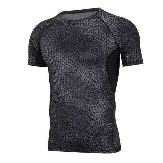 Black snake skin pattern compression shirt for gym and fitness wear