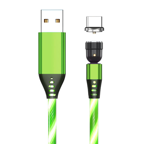 Green USB charging cable with magnetic connector for electronics