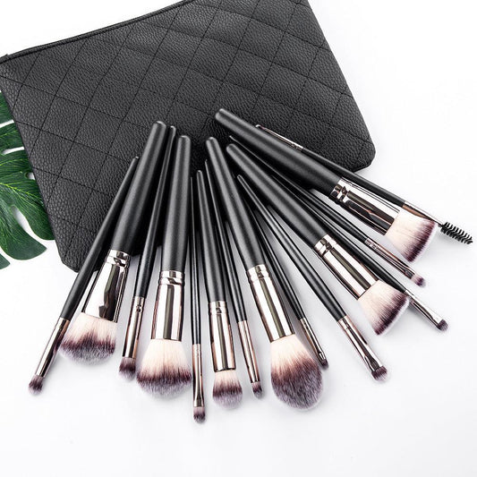 15 Makeup Brushes Set Full Set Matte Black Makeup Tools - MANDOTOS