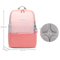 Pink 40cm backpack with padded straps, front pocket, and dimensions shown – ideal for school or travel