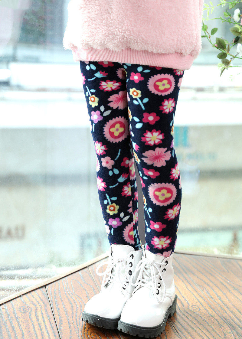Kids floral print leggings with white boots, cozy pink sweater, fashion outfit for girls
