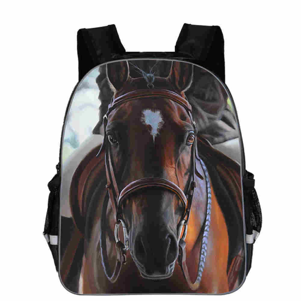 Horse-themed backpack with detailed equestrian design, perfect for school or travel