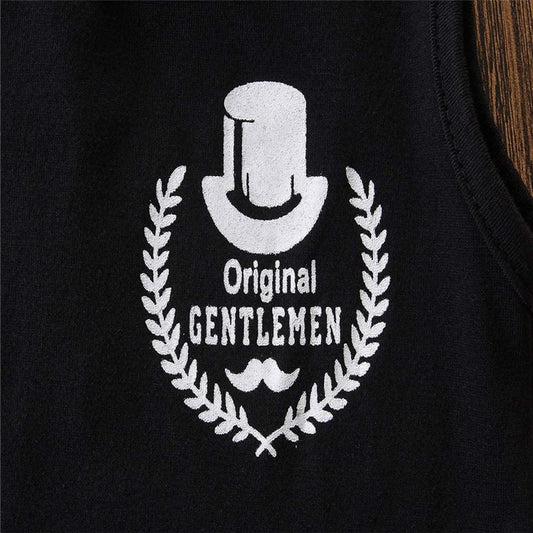 Black hoodie with 'Original GENTLEMEN' graphic, top hat and mustache emblem, laurel wreath design